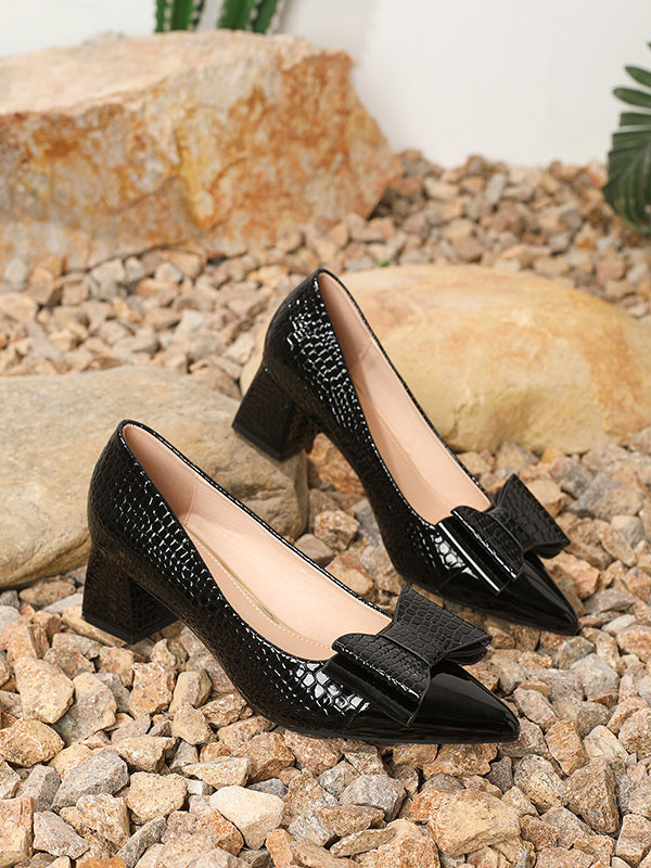 Bowknot Pointed-Toe Shiny Pumps