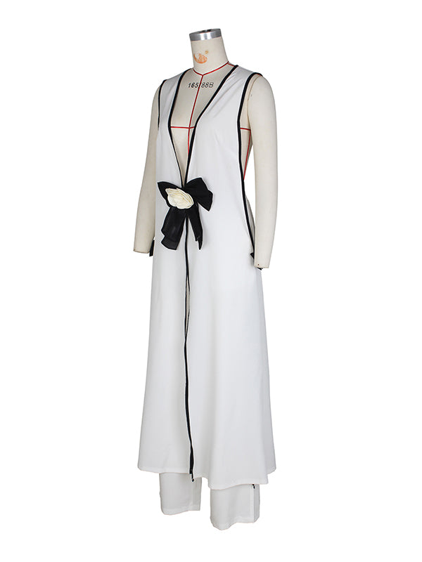 Sleeveless Contrast Color Split-Joint V-Neck Top + Wide Leg Pants Trousers Two Pieces Set