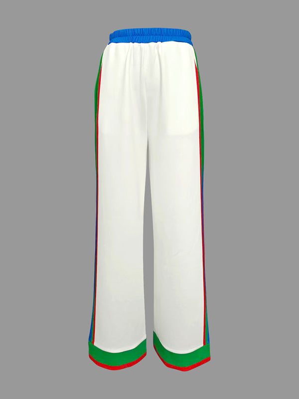 Column Contrast Color Pockets Striped Casual Pants Bottoms Trousers