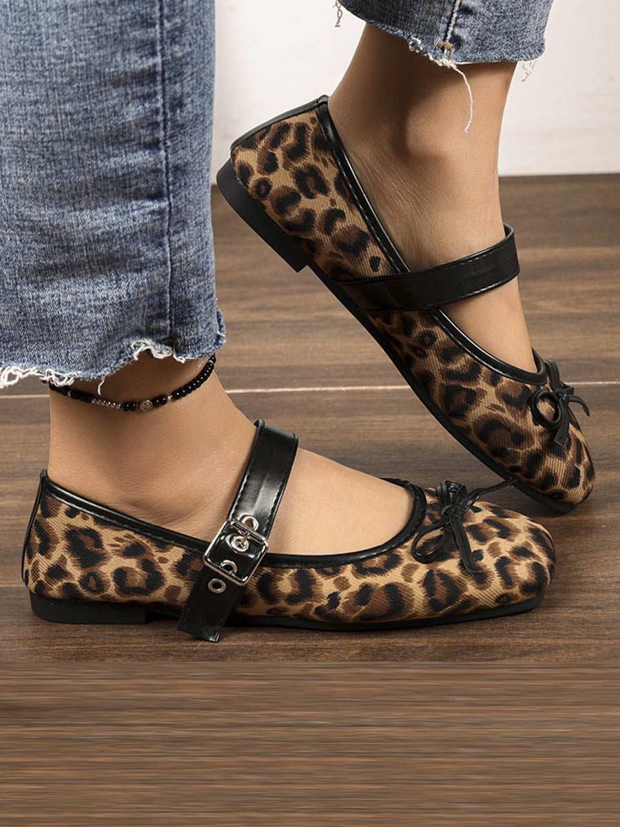 Bow-Embellished Buckle Split-Joint Square-Toe Sandals