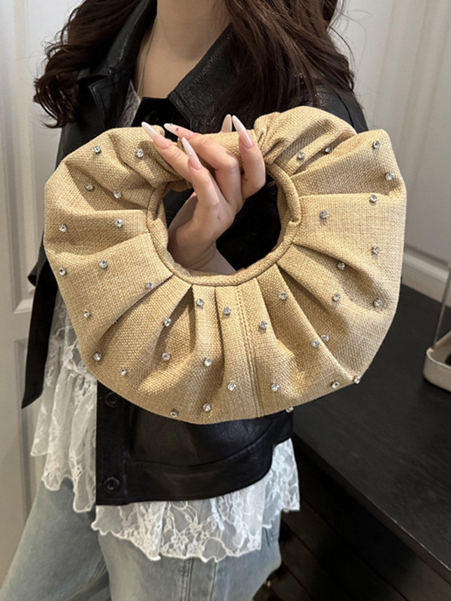 Geometric Pleated Rhine Stones Evening Bags & Clutches