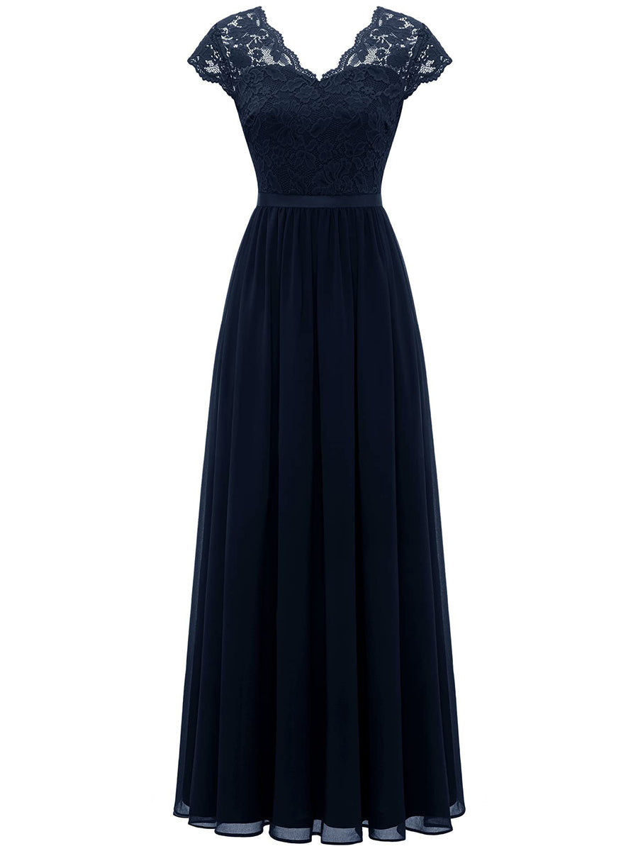 A-Line High Waisted Pleated See-Through Solid Color Split-Joint V-Neck Maxi Dresses