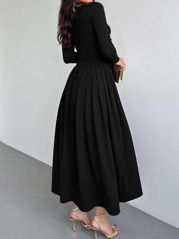 A-Line Bodycon Asymmetric Pleated Solid Color Split-Joint One-Shoulder Maxi Dresses