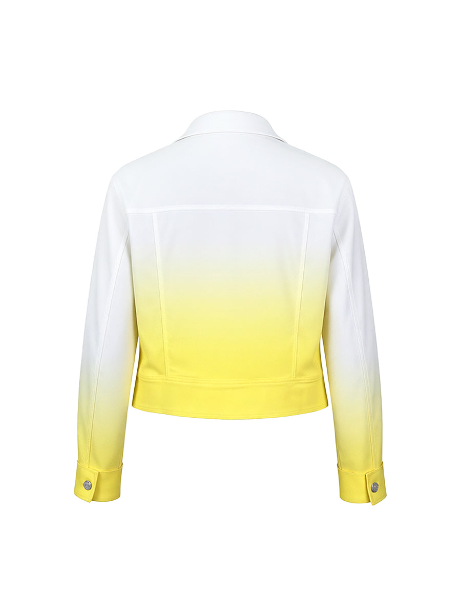Long Sleeves Buttoned Gradient Zipper Lapel Outerwear